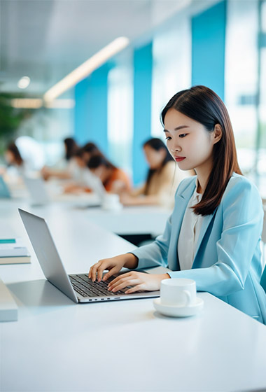 ノートパソコンで作業をしている女性