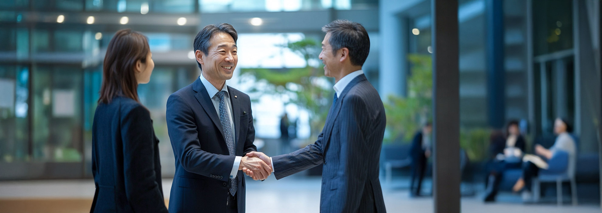 握手をしているスーツ姿の男性たち